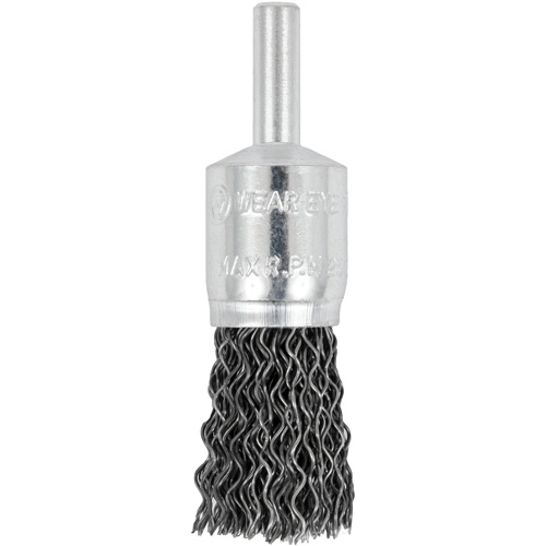 Brosse &agrave; fils cr&ecirc;p&eacute;s mont&eacute;e sur mandrin E050-20, 1/2", Fils 0,02", Tige 1/4" Stor-it Systems