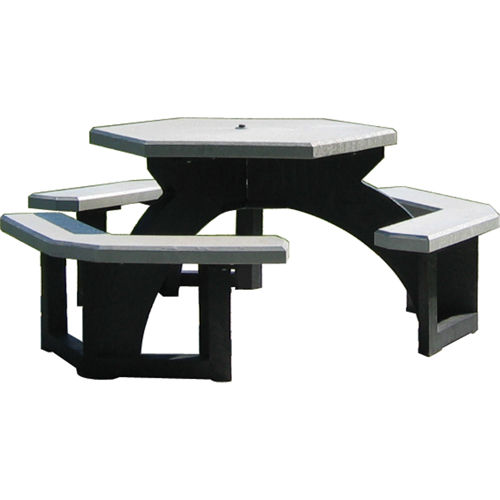 Tables de pique-nique hexagonales en plastique recycl&eacute;, 78" lo x 78" la, Gris Stor-it Systems