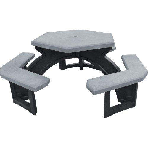 Recycled Plastic Hexagon Picnic Tables, 78" L x 78" W, Grey Stor-it Systems