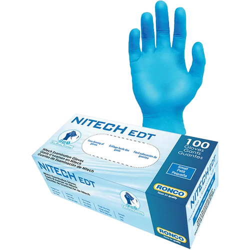Gants d'examen EDT, Grand, Nitech, 5 mils, Sans poudre, Bleu, Classe 2 Stor-it Systems