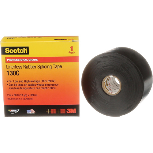 Ruban d'&eacute;pissage sans support en caoutchouc de calibre professionnel Scotch, 50,8 mm (2") la x 9 m (30') lo, 30 mils, Noir Stor-it Systems