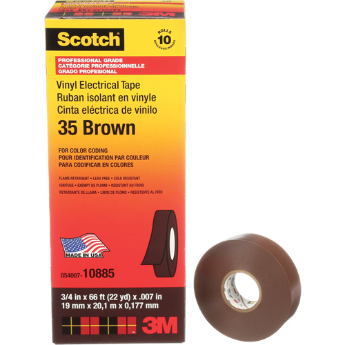 Ruban isolant en vinyle pour codification par couleur Scotch, 19 mm (3/4") la x 20 m (66') lo, 7 mils, Brun Stor-it Systems