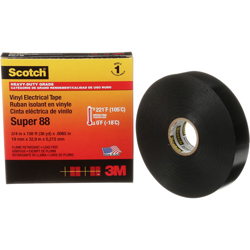 Scotch&reg; Super 88 Professional-Grade  Electrical Tape, 19 mm (3/4") W x 32.9 m (108') L, 8.5 mils, Black Stor-it Systems