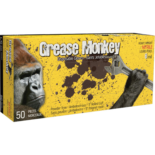 Gants Grease Monkey, Grand, Nitrile, 8 mils, Sans poudre, Noir Stor-it Systems