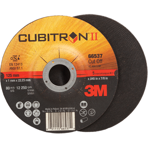 Meules &agrave; tronçonner Cubitron II, 5" x 0,045", Arbre de 7/8", Type 27, C&eacute;ramique, 12250 Tr/min Stor-it Systems