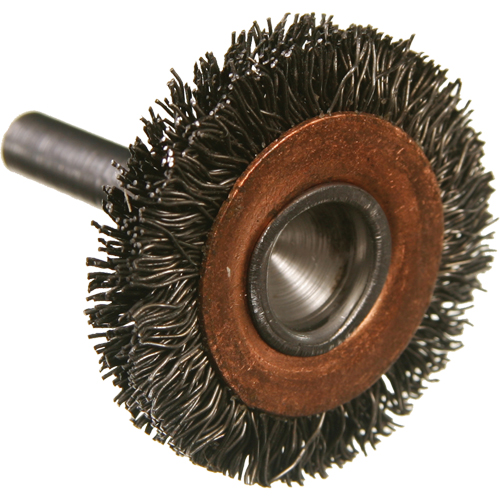 Circular Crimped Wire End Brushes, 1-1/2", 0.005" Fill, 1/4" Shank Stor-it Systems