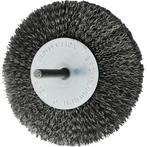 Brosses mont&eacute;es &agrave; fils cr&ecirc;p&eacute;s circulaires, 4", Fils 0,008", Tige 1/4" Stor-it Systems
