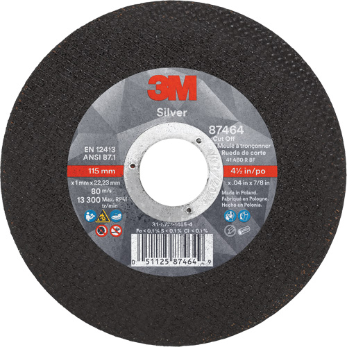 Meule &agrave; tronçonner Silver, 4-1/2" x 0,04", Arbre de 7/8", Type 1, C&eacute;ramique, 13 300 Tr/min Stor-it Systems