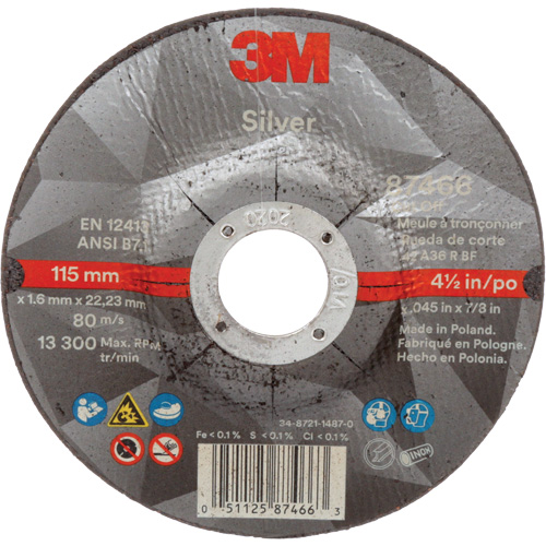 Meule &agrave; tronçonner Silver, 4-1/2" x 0,045", Arbre de 7/8", Type 27, C&eacute;ramique, 13 300 Tr/min Stor-it Systems