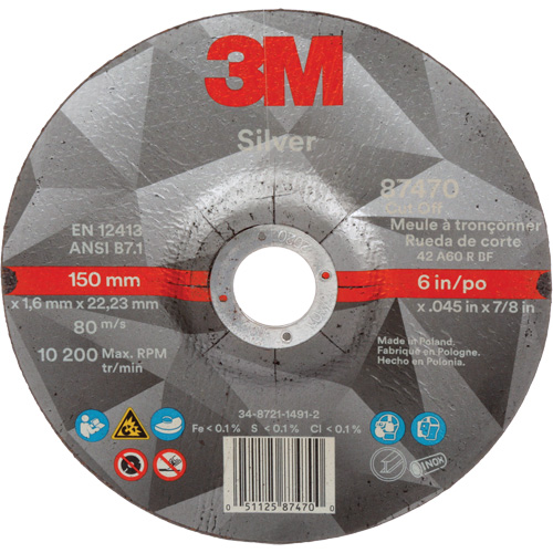 Meule &agrave; tronçonner Silver, 6" x 0,045", Arbre de 7/8", Type 27, C&eacute;ramique, 10 200 Tr/min Stor-it Systems