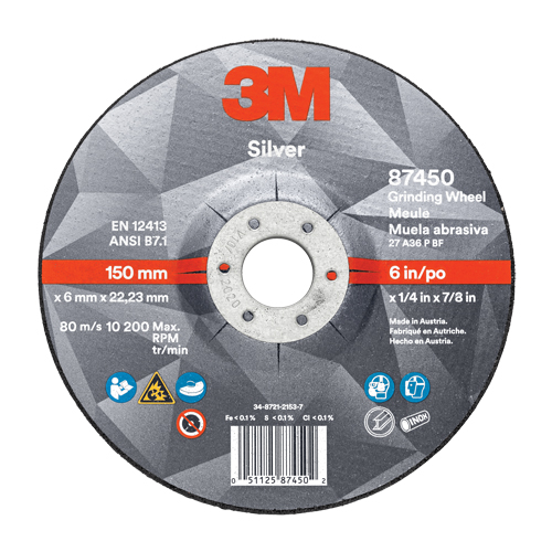 Silver Depressed Centre Grinding Wheel, 5" x 1/4", 7/8" Arbor, Ceramic, Type 27 Stor-it Systems