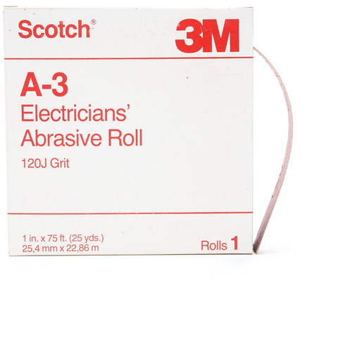 Scotch&reg; A-3 Electrician's Abrasive Roll, Aluminum Oxide, 1" W x 75' L, 120 Grit Stor-it Systems