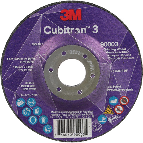 Cubitron 3 meule a moyeu d&eacute;port&eacute;, 4-1/2" x 1/4", Arbre 7/8", C&eacute;ramique, Type T27 Stor-it Systems