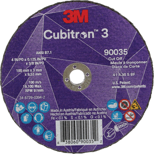 Meule &agrave; tronçonner Cubitron 3, 4" x 1/8", Arbre de 3/8", Type T1, C&eacute;ramique, 21000 Tr/min Stor-it Systems