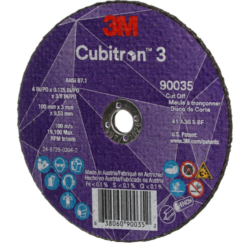 Meule &agrave; tronçonner Cubitron 3, 4" x 1/8", Arbre de 3/8", Type T1, C&eacute;ramique, 21000 Tr/min Stor-it Systems