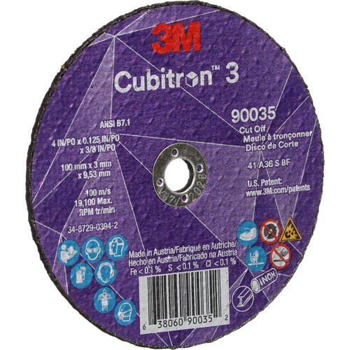 Meule &agrave; tronçonner Cubitron 3, 4" x 1/8", Arbre de 3/8", Type T1, C&eacute;ramique, 21000 Tr/min Stor-it Systems
