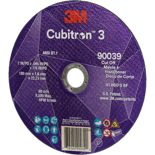 Meule &agrave; tronçonner Cubitron 3, 7" x 0,09", Arbre de 7/8", Type T27, C&eacute;ramique, 8500 Tr/min Stor-it Systems