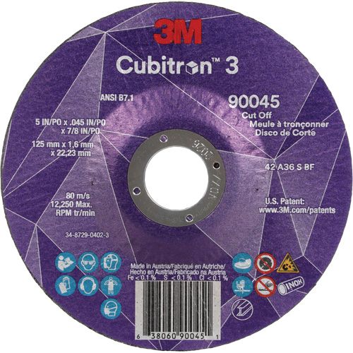 Meule &agrave; tronçonner Cubitron 3, 5" x 0,045", Arbre de 7/8", Type T27, C&eacute;ramique, 12250 Tr/min Stor-it Systems