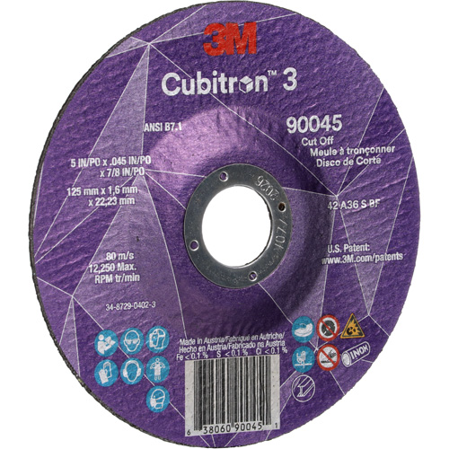 Meule &agrave; tronçonner Cubitron 3, 5" x 0,045", Arbre de 7/8", Type T27, C&eacute;ramique, 12250 Tr/min Stor-it Systems