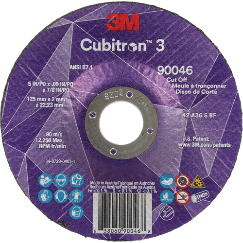 Meule &agrave; tronçonner Cubitron 3, 5" x 0,09", Arbre de 7/8", Type T27, C&eacute;ramique, 12250 Tr/min Stor-it Systems