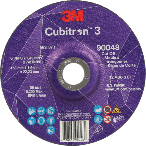 Cubitron 3 Cut-Off Wheel, 6" x 0.045", 7/8" Arbor, Type T27, Ceramic, 10200 RPM Stor-it Systems