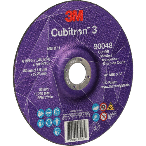 Cubitron 3 Cut-Off Wheel, 6" x 0.045", 7/8" Arbor, Type T27, Ceramic, 10200 RPM Stor-it Systems