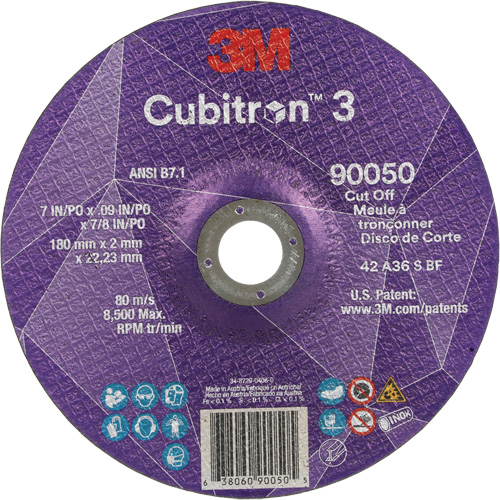 Cubitron 3 Cut-Off Wheel, 7" x 0.09", 7/8" Arbor, Type T27, Ceramic, 8500 RPM Stor-it Systems