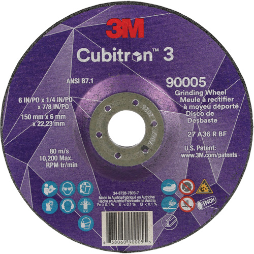 Meule a moyeu d&eacute;port&eacute; Cubitron 3, 6" x 1/4", Arbre 7/8", C&eacute;ramique, Type T27 Stor-it Systems