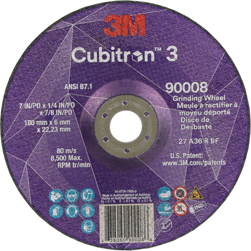 Meule a moyeu d&eacute;port&eacute; Cubitron 3, 7" x 1/4", Arbre 7/8", C&eacute;ramique, Type T27 Stor-it Systems