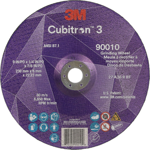 Meule a moyeu d&eacute;port&eacute; Cubitron 3, 9" x 1/4", Arbre 7/8", C&eacute;ramique, Type T27 Stor-it Systems