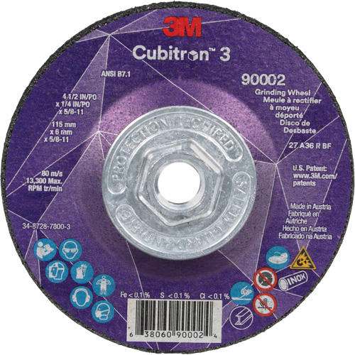 Meule a moyeu d&eacute;port&eacute; Cubitron 3, 4-1/2" x 1/4", Arbre 5/8"-11, C&eacute;ramique, Type T27 Stor-it Systems