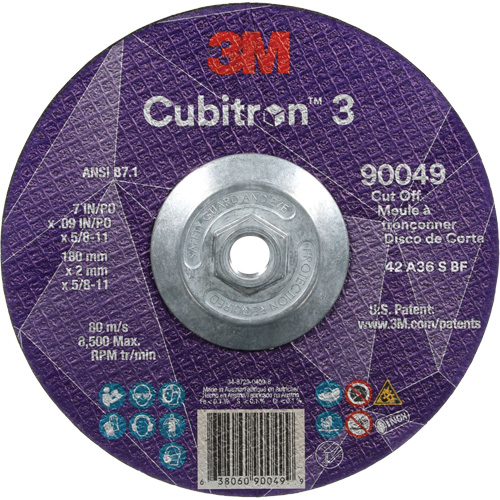 Meule &agrave; tronçonner Cubitron 3, 7" x 0,09", Arbre de 5/8"-11, Type T27, C&eacute;ramique, 8500 Tr/min Stor-it Systems
