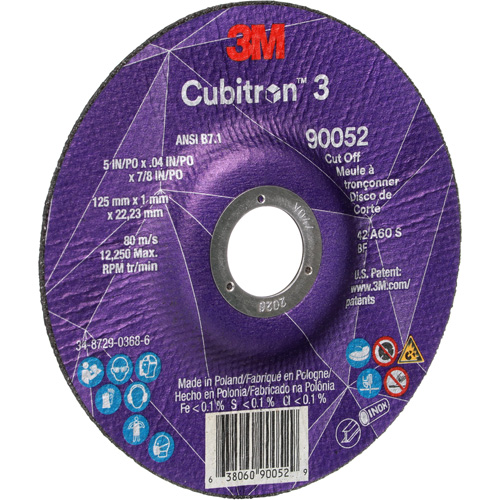 Meule &agrave; tronçonner Cubitron 3, 5" x 0,04", Arbre de 7/8", Type 27, C&eacute;ramique, 60 Tr/min Stor-it Systems