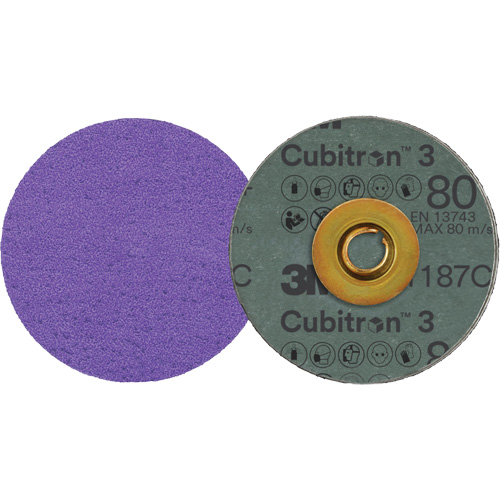 Disque en fibre Roloc Cubitron 3, 3" dia., Grain 80+, C&eacute;ramique Stor-it Systems