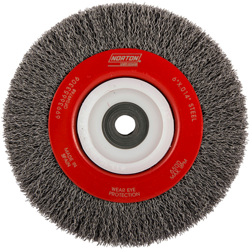 Crimped Bench Wheel, 6" Dia., 0.014" Fill, 1/2"-2 Arbor Stor-it Systems