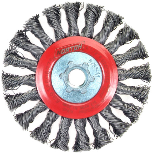 Standard Twist Wire Wheel, 4-1/2" Dia., 0.02" Fill, 5/8"-11 Arbor, Steel Stor-it Systems