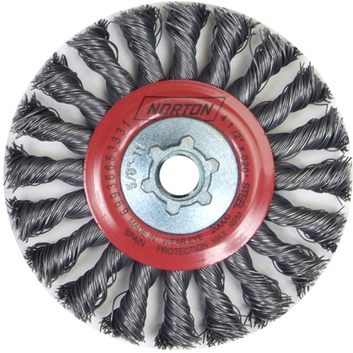 Full Cable Twist Wire Wheel, 4" Dia., 0.02" Fill, 5/8"-11 Arbor, Steel Stor-it Systems
