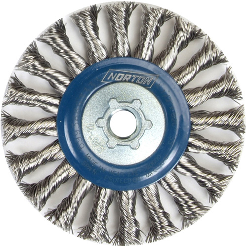 Full Cable Twist Wire Wheel, 4" Dia., 0.02" Fill, 5/8"-11 Arbor, Stainless Steel Stor-it Systems