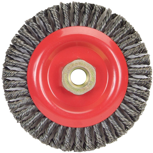 Brosse &agrave; fils nou&eacute;s pour cordons de soudure pour meuleuse angulaire, Dia. 5", Fils 0,02", Arbre 5/8"-11, Acier Stor-it Systems
