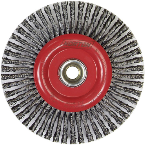 Brosse &agrave; fils nou&eacute;s pour cordons de soudure pour meuleuse angulaire, Dia. 6", Fils 0,02", Arbre 5/8"-11, Acier Stor-it Systems