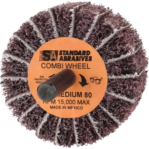 Standard Abrasives Buff and Blend Combi-Wheel 898001, 2" Dia. x 1" W, 1/4" Arbor, Aluminum Oxide Stor-it Systems