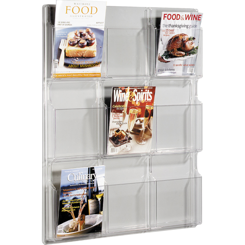 Literature Displays, Wall Mount, 9 Slots, Plastic, 30" W x 2" D x 36-7/8" H Stor-it Systems