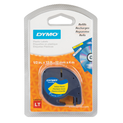 Labels for LetraTag Plus LT100-H, 12 mm x 13', Black on Yellow Stor-it Systems