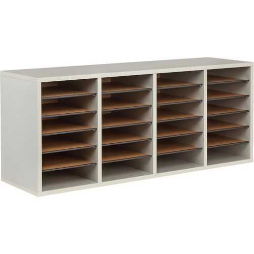 Adjustable Compartment Literature Organizer, Stationary, 24 Slots, Wood, 39-1/4" W x 11-3/4" D x 16-1/4" H Stor-it Systems