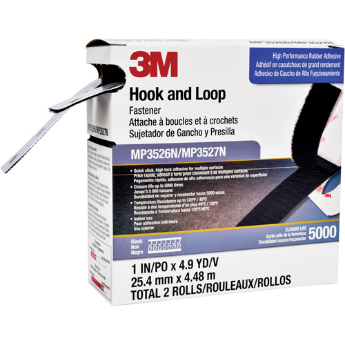 Attache autoagrippante r&eacute;utilisable, Boucle et crochet, 5 vg x 1", Adh&eacute;sif, Noir Stor-it Systems