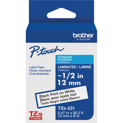 Cartouches de ruban Tze, 12 mm x 26-1/4', Noir sur blanc Stor-it Systems