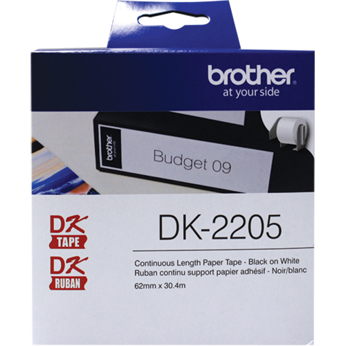 DK Series Continuous Length Label Tape, Paper, Black on White, 2-1/2" Width Stor-it Systems