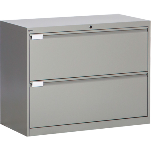 Lateral Filing Cabinet, Steel, 2 Drawers, 36" W x 18" D x 27-7/8" H, Grey Stor-it Systems