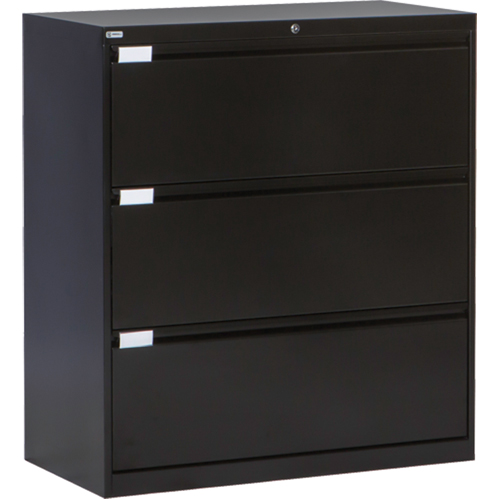 Classeur lat&eacute;ral, Acier, 3 tiroirs, 36" la x 18" p x 40-1/16" h, Noir Stor-it Systems