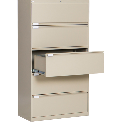 Lateral Filing Cabinet, Steel, 5 Drawers, 36" W x 18" D x 65-1/2" H, Beige Stor-it Systems